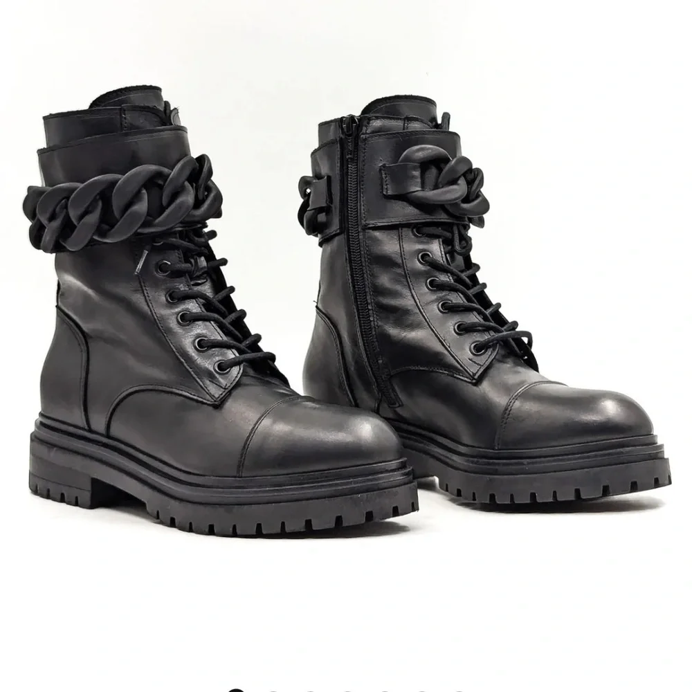 Beautiisoles Robyn Women Zoey Black Leather Lace up Combat Boots Eu37 US7 $449 - Picture 2 of 16
